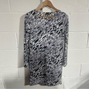 Vince Camuto Womens Multicolored Abstract Print Long Sleeve Shift Dress Sz Small